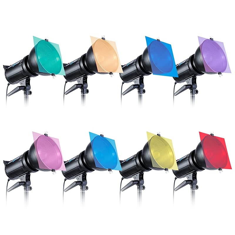 12 x 12Inches Pack of 8 Transparent Color Correction Lighting Gel Filter in 8 Different Colors