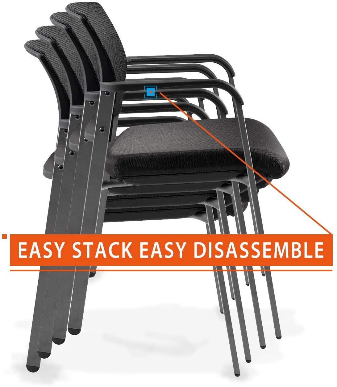 COLAMY Mesh Back Stacking Arm Chairs with Upholstered Fabric Seat and Ergonomic Lumber Support for Office School Church Guest Reception Black