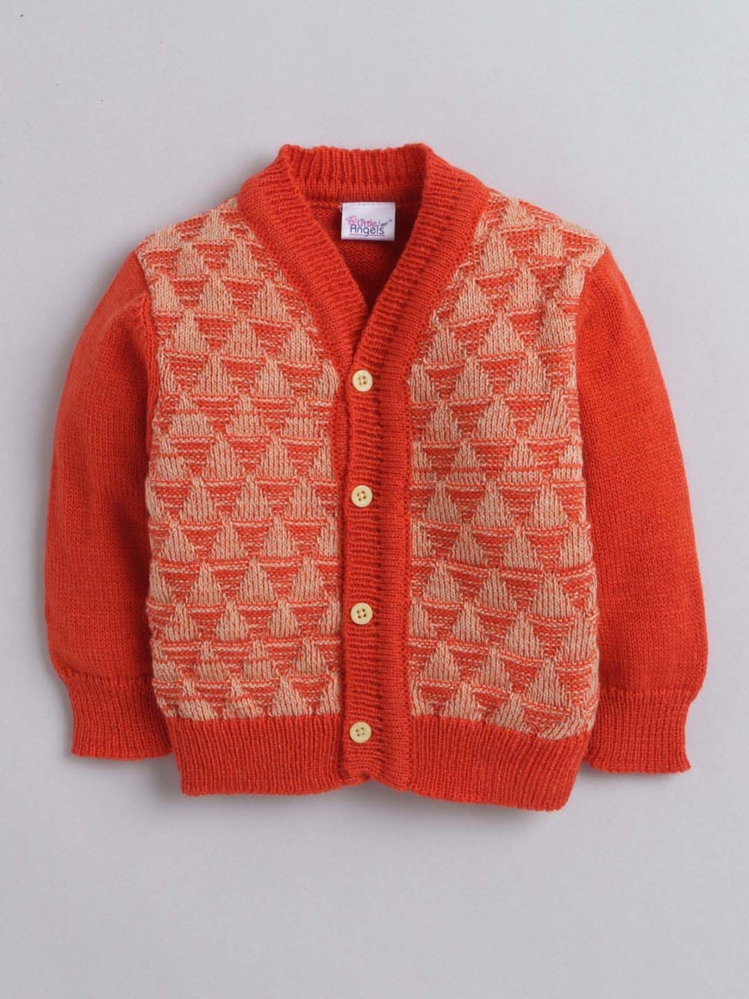 Little Angels Kids Orange Textured Pattern Full Sleeves Sweater Set