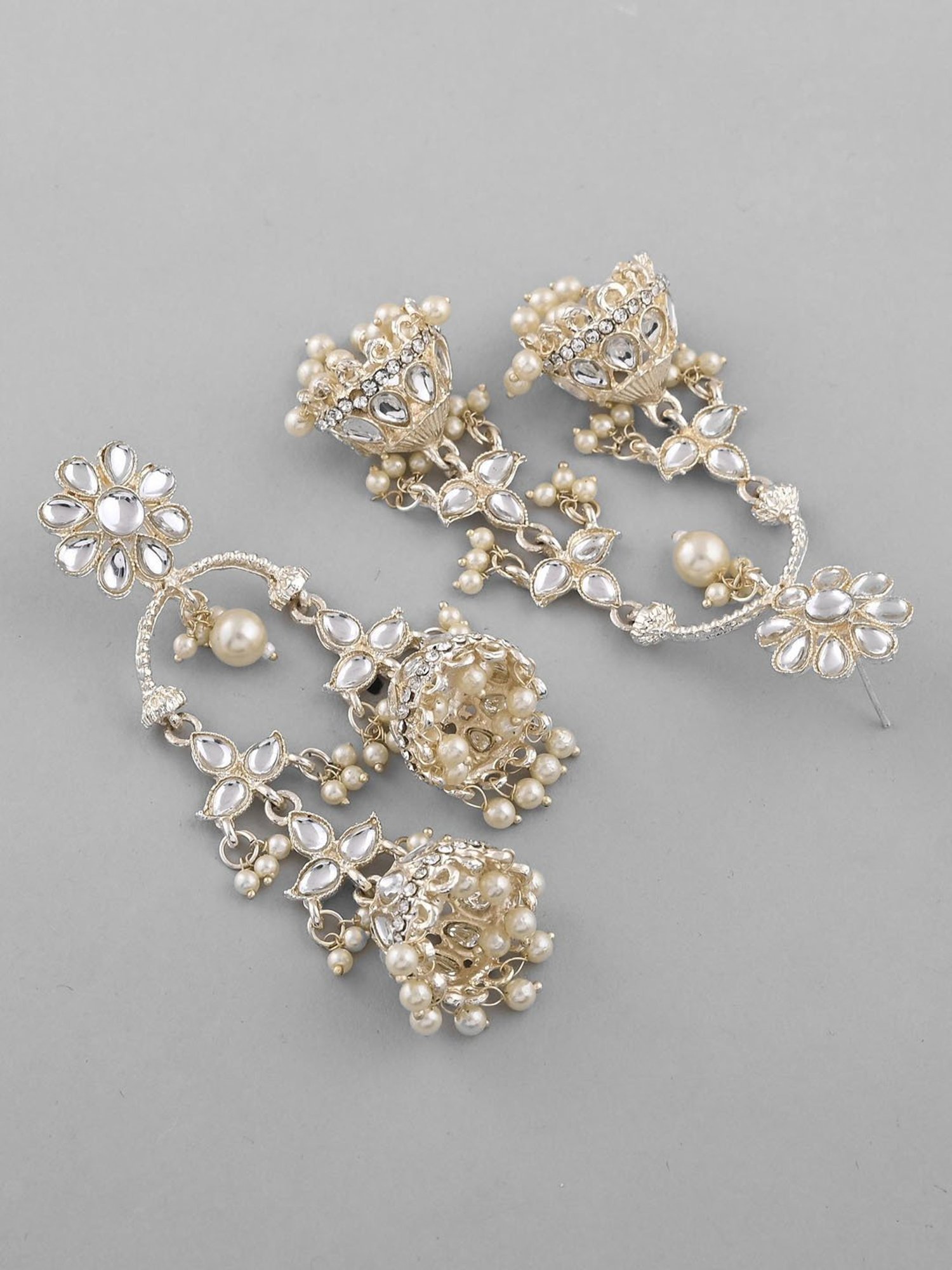 VOJ Gold Plated Kundan Contemporary Up & Down Jhumka Earrings for Women