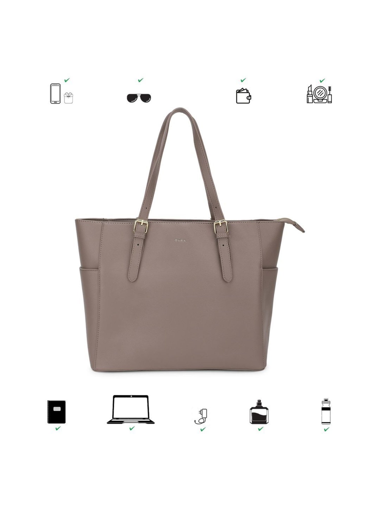 Tyra Liana Taupe Solid Faux Leather Tote Handbag