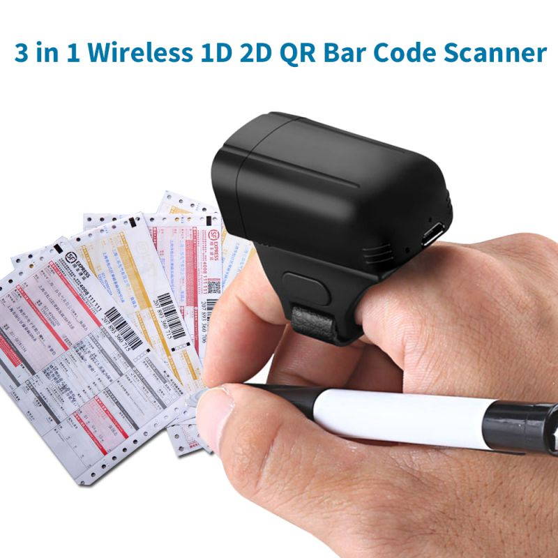 2D Wearable Ring Barcode Scanner/ Mini Portable 3-in-1 USB Wired & 2.4G Wireless & Bluetooth Bar Code Reader/ Image 1D QR Scanner PDF417 Data Matrix Screen Scanning /  iPad/ iPhone/ Android/ PC