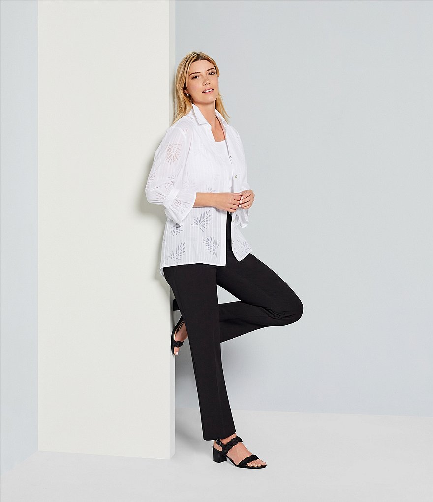 Allison Daley Palm Burnout 3/4 Bell Sleeve Button Front Shirt