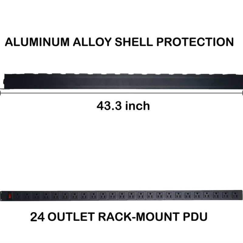 24 Outlets Heavy Duty Metal Power Strip with 9.8ft Cord and Power Switch Control, Rack-Mount PDU Power Strip,Offers 1U/15A/125V, 1875W Maximum Power,Black