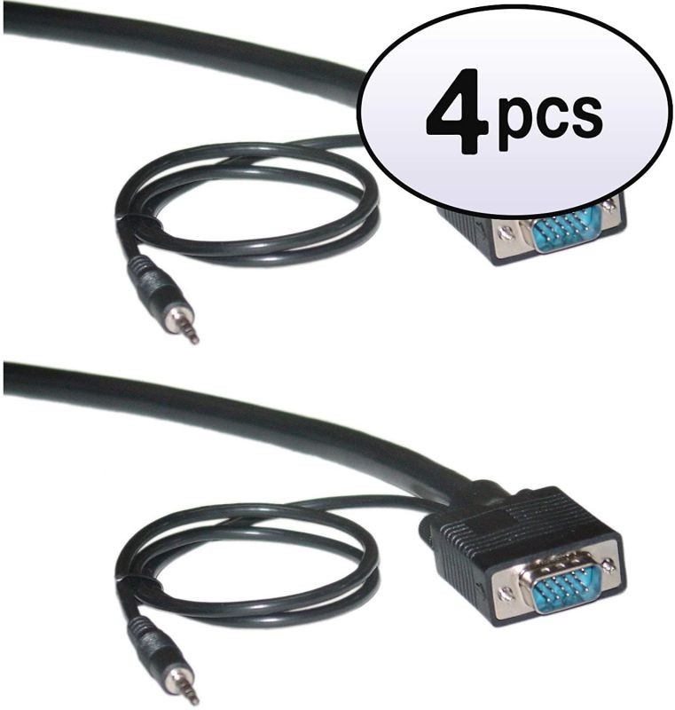 GOWOS (4 Pack) Shielded SVGA Cable with 3.5mm Audio Black HD15 Male Coaxial Construction Double Shielded 6 Feet