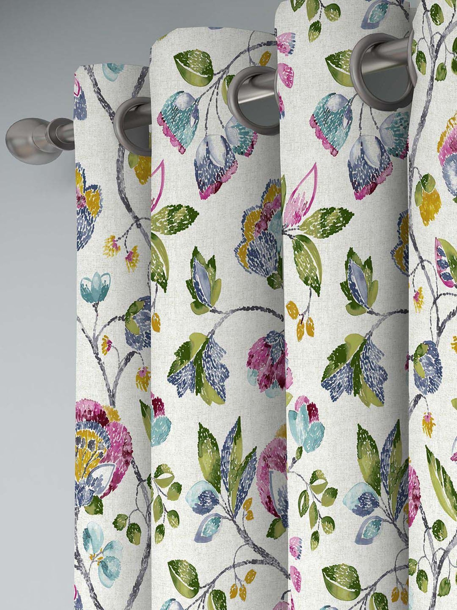 Swayam Cream & Blue Printed Faux Silk Door Curtains - Set of 2