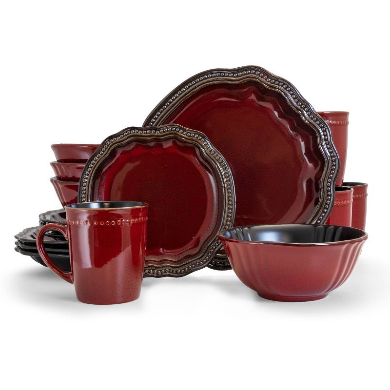 16pc Stoneware Ruby Lagoon Dinnerware Set Red - Elama