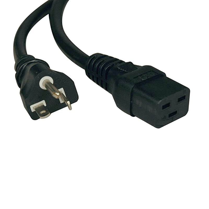 Heavy Duty Power Cord, 20A, 12AWG (IEC-320-C19 to NEMA 5-20P) 10-ft.(P049-010) , Black