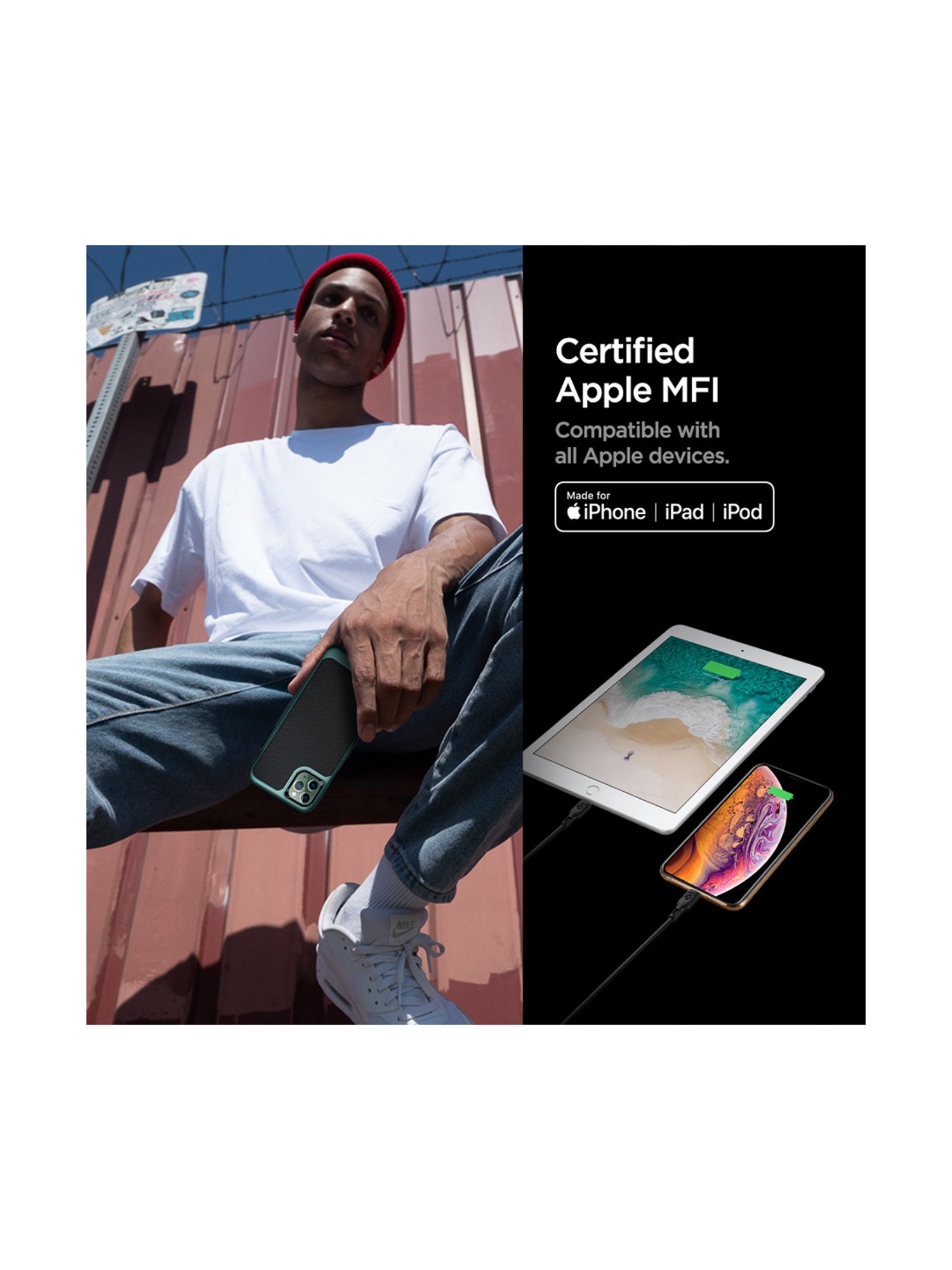 Spigen C10CL Apple MFi Certified USB C to Lightning Charge Sync Cable (0.9M) - Black