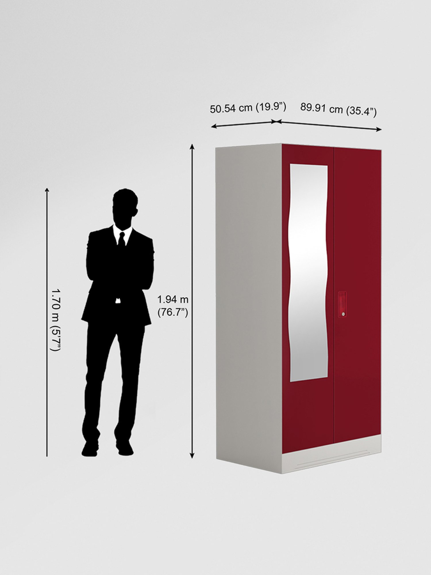 Godrej Interio Slimline 2-Door Steel Almirah, Red (1-Year Warranty, 1 Locker)