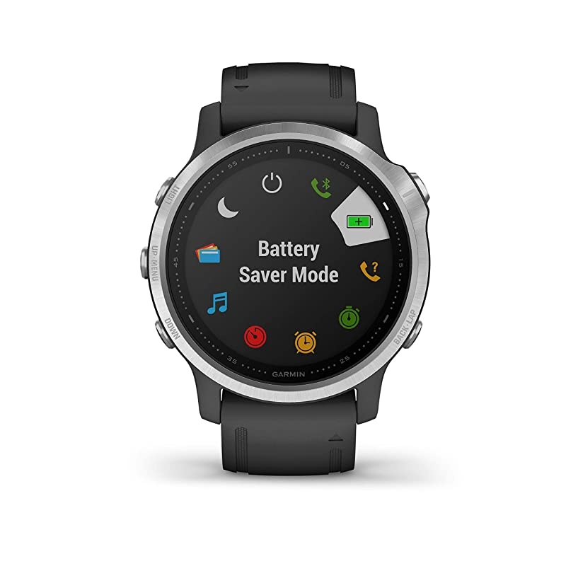 Garmin Fenix 6S Smaller-Sized Multisport GPS Watch with Wrist-Based Heart Rate Pulse Ox and  Ultimate Power Bundle (Standard/Silver with Black Band)
