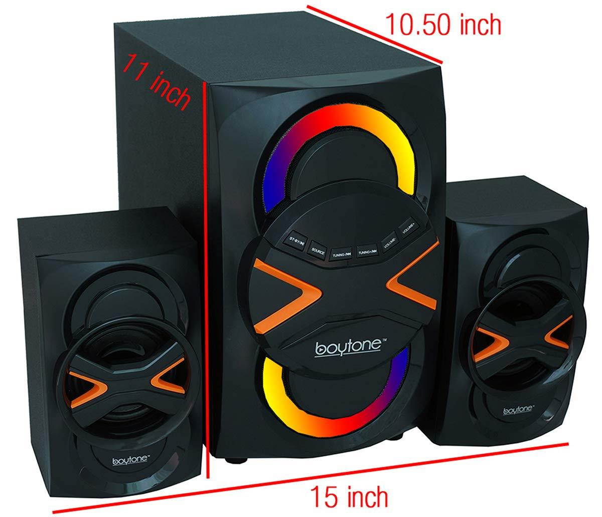Boytone BT-626F, 2.1 Bluetooth Powerful Home Audio Speaker System, with FM Radio, SD Slot, USB Ports, Digital Playback, 54 Watts, Disco Lights, Remote Control, for Smartphone, Tablet. 110/220V