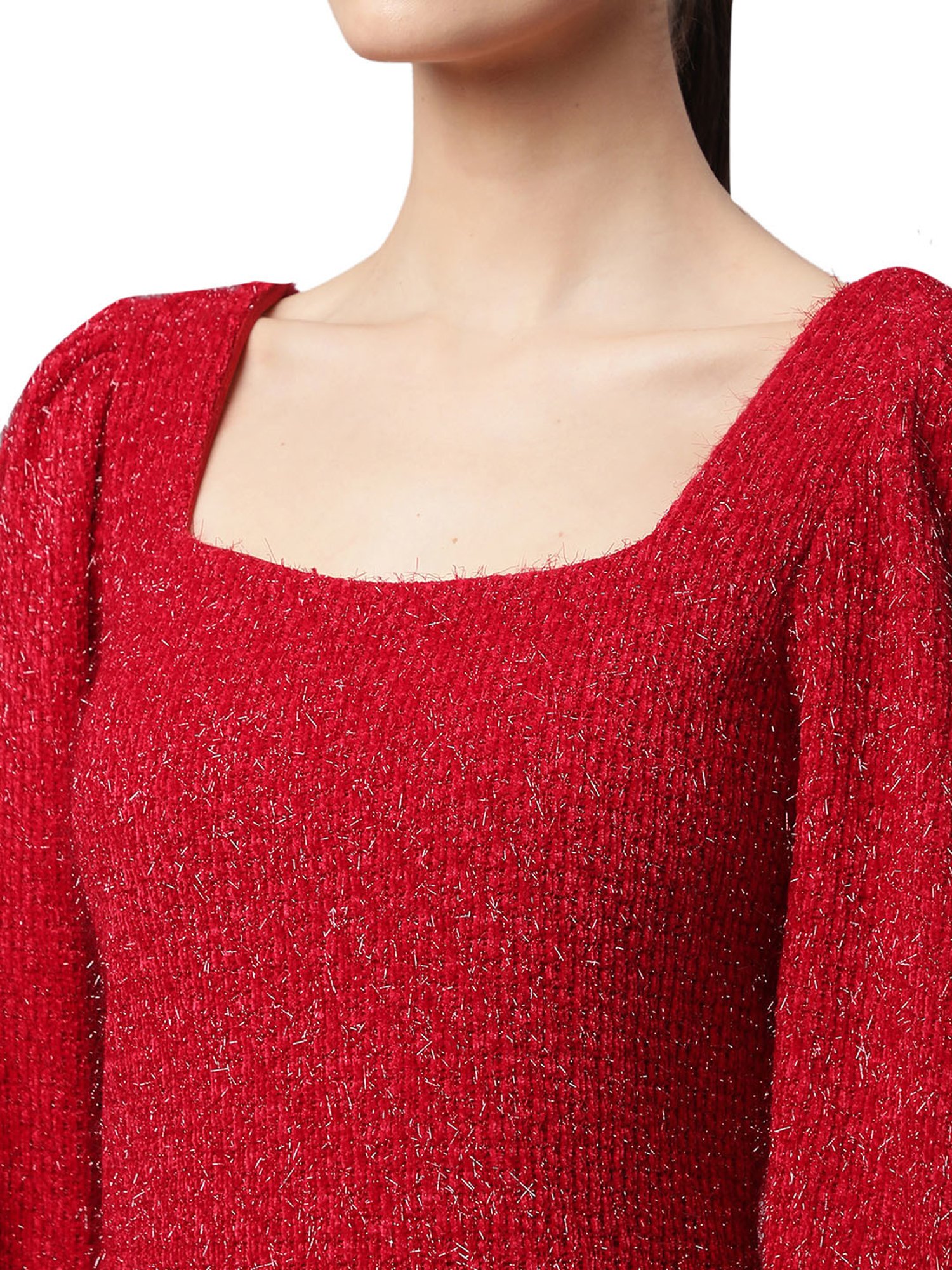 Global Republic Red Textured Shimmery Sheath Shift Dress