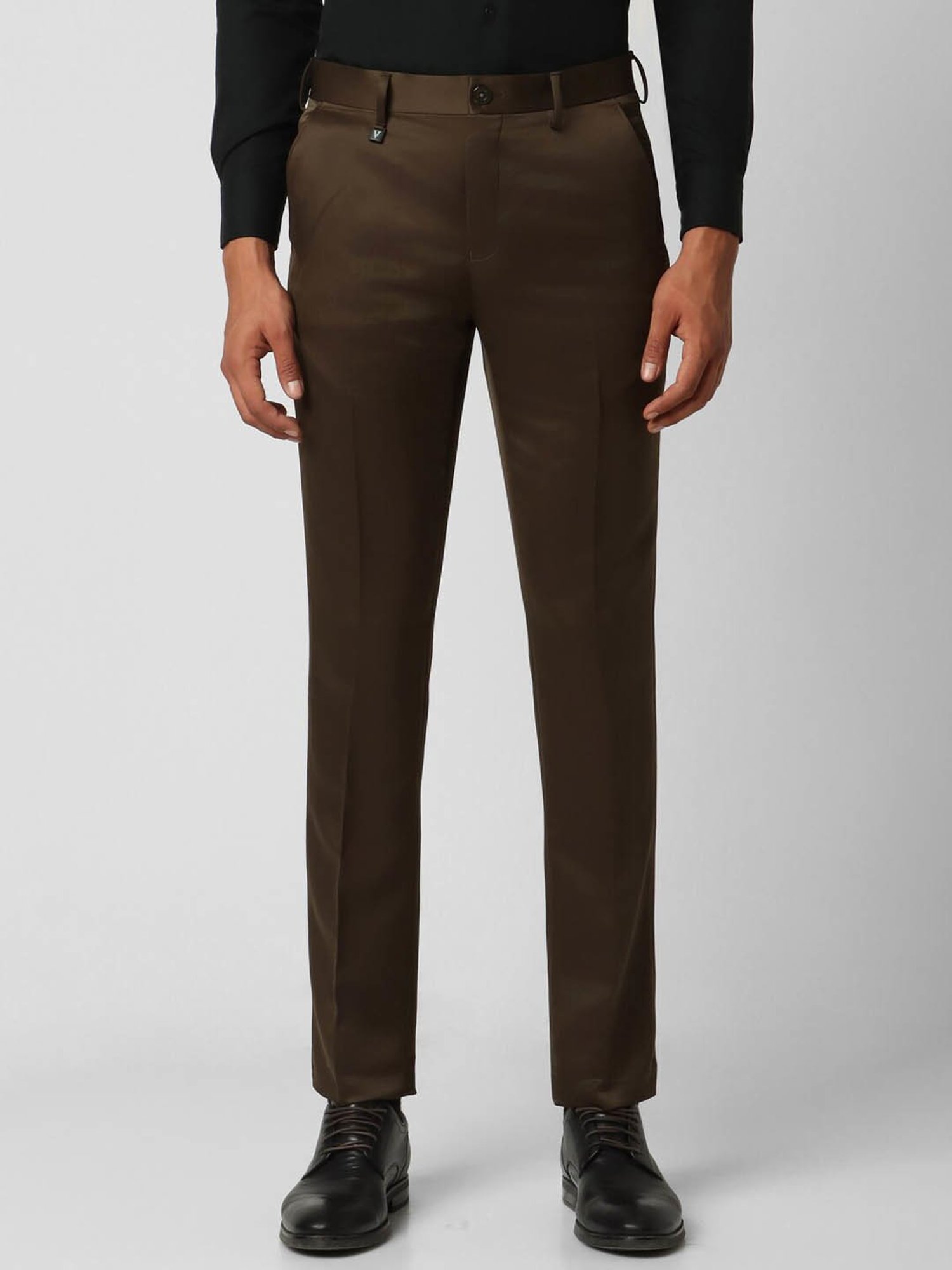 V Dot Steel Brown Skinny Fit Trousers