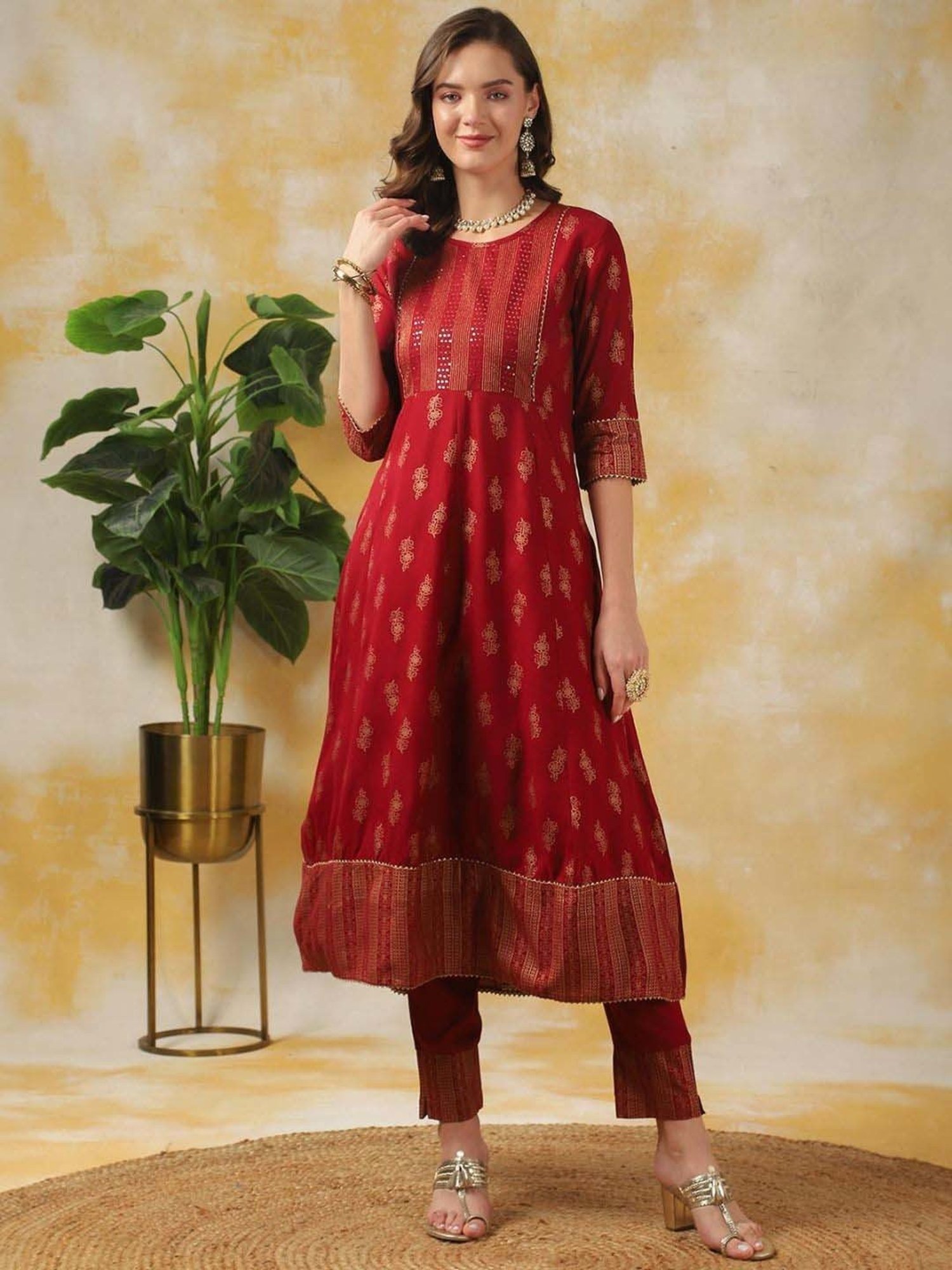 Rangita Maroon Embroidered Kurta Pant Set