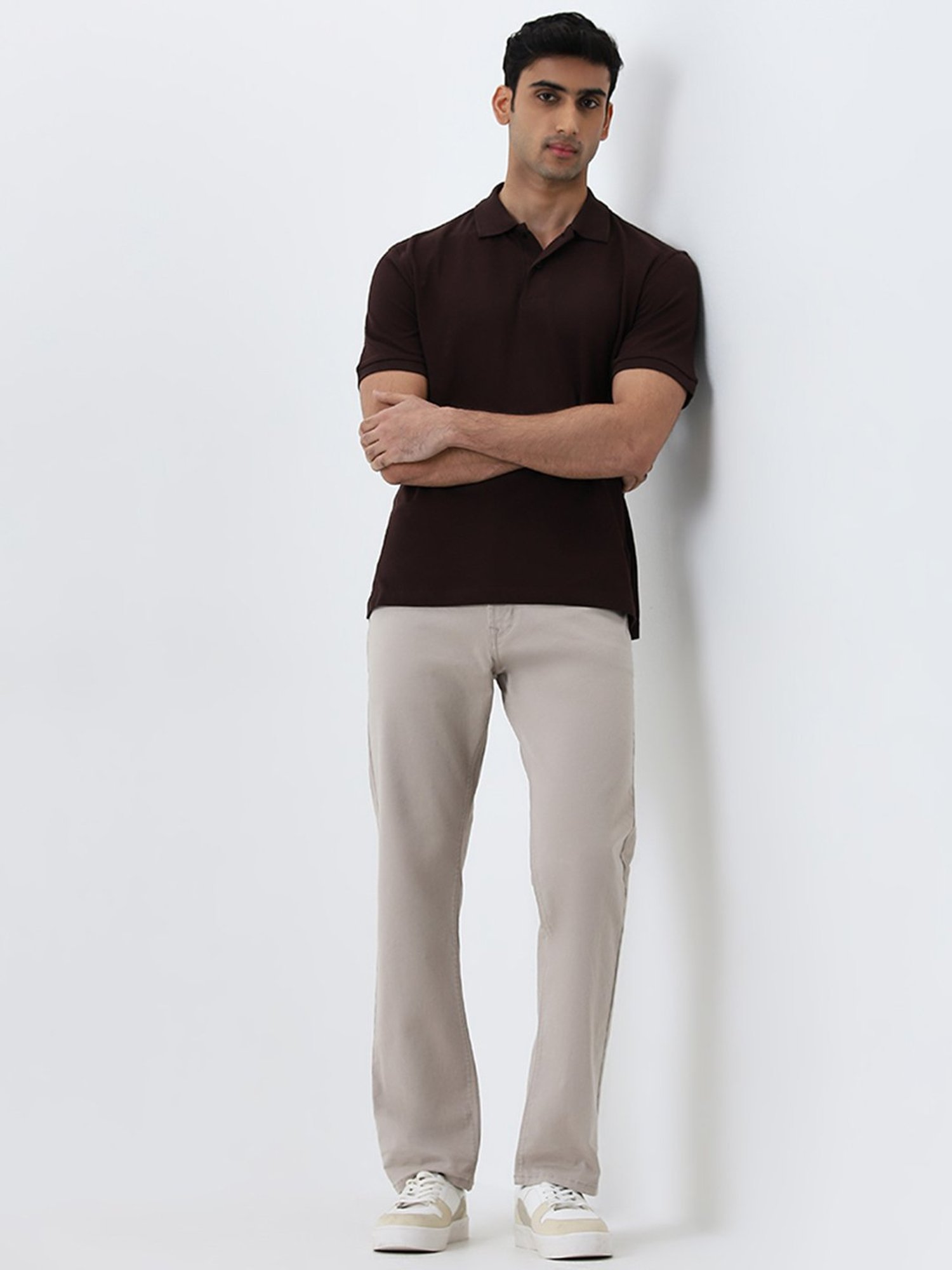WES Casuals by Westside Dark Brown Slim-Fit Cotton Blend Polo T-Shirt