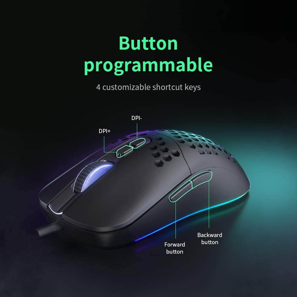CYD C306 RGB Wired Gaming Mouse USB 3.0 Mouse with Side Buttons Ergonomic Design Gaming Mice Programmable Mouse Gamer Snap-Change Tracking & Shootout RGB Gaming Mouse - DPI 7200
