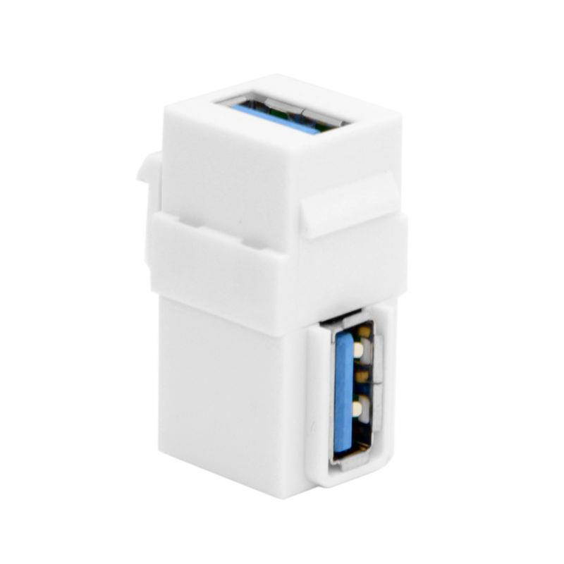 Right Angled 90 Degree USB 3.0 Type-A Female to Female Extension Keystone Jack Connector Coupler Adapter White for Wall Plate Panel Decoration