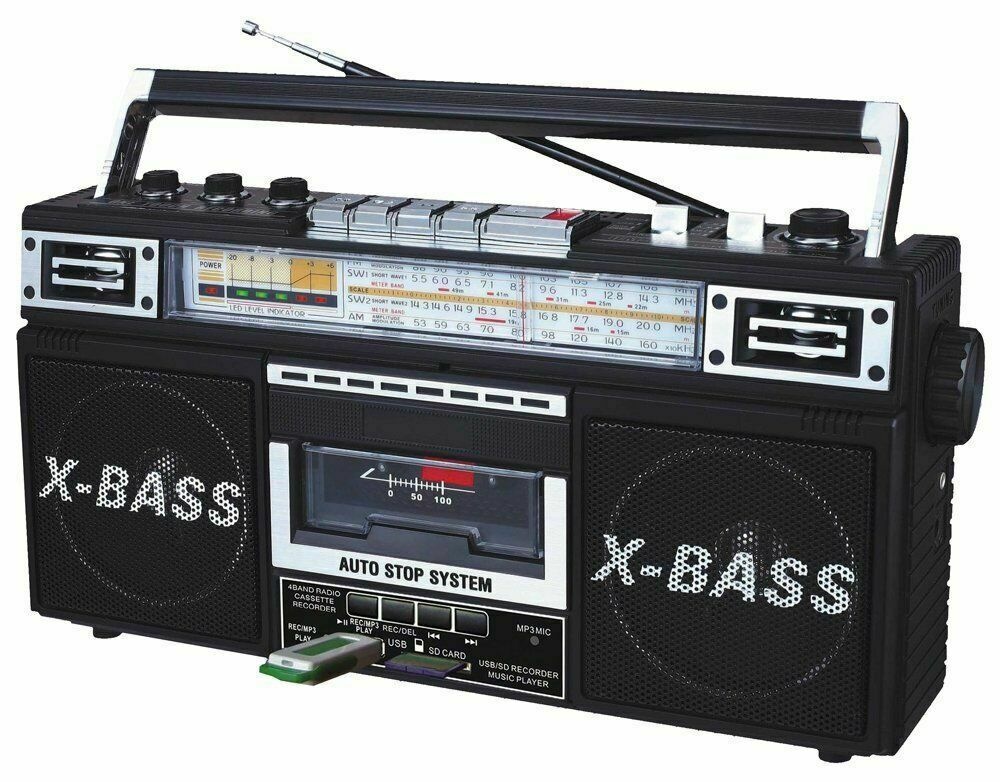 NEW QFX 4 Band AM/FM Stereo Radio MP3 Cassette Player Recorder USB/SD 3-Band EQ