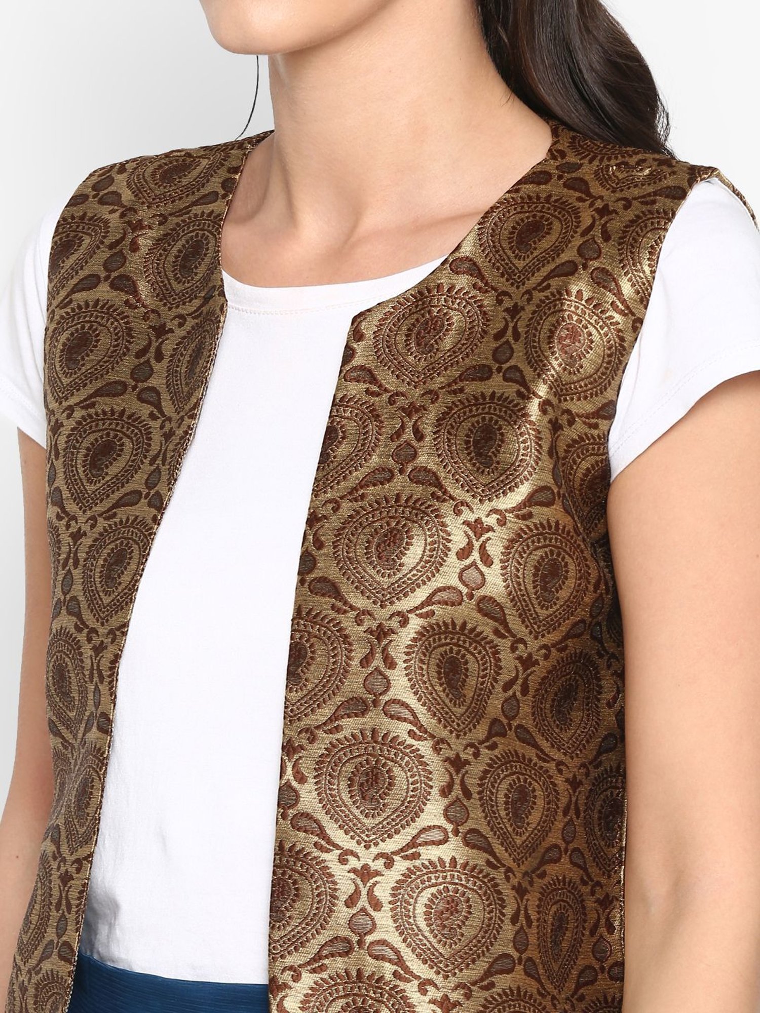 Hangup Brown Jacquard Pattern Shrug