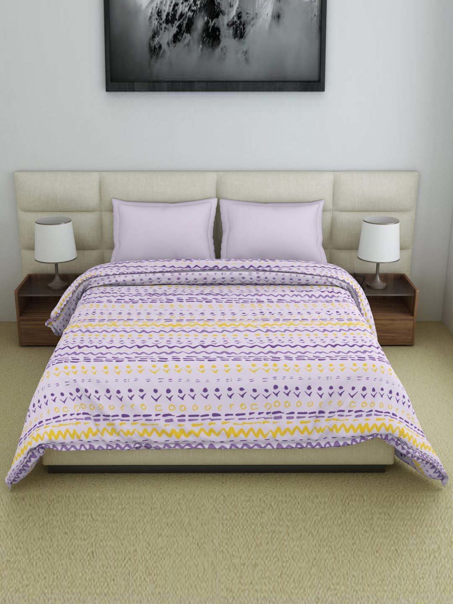 WELSPUN Amaya Lavender Fog Cotton 144 TC 150 GSM Double Bed Quilt