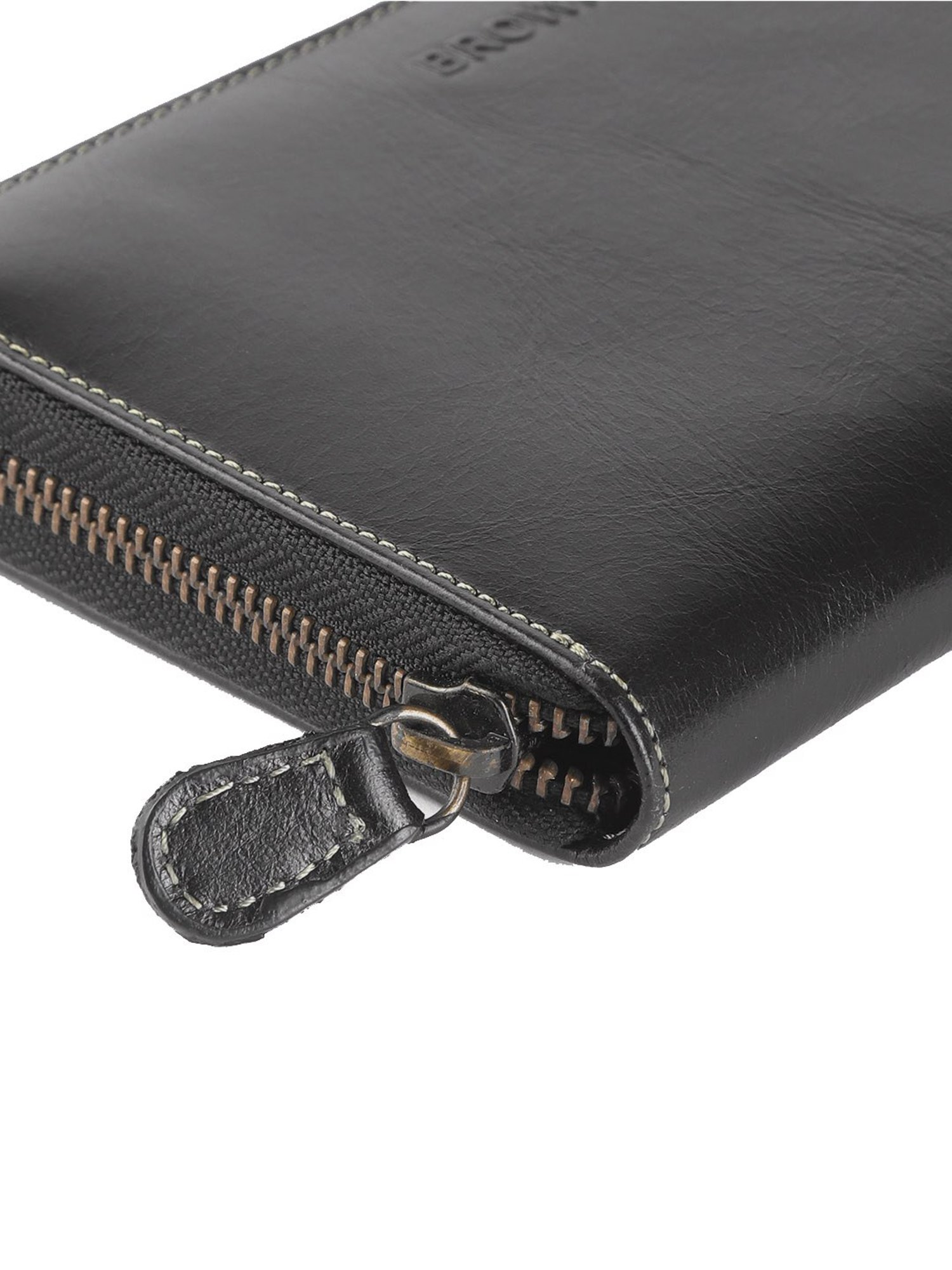 Brown Bear Black Casual Leather Rfid Zip Around Wallet for Women