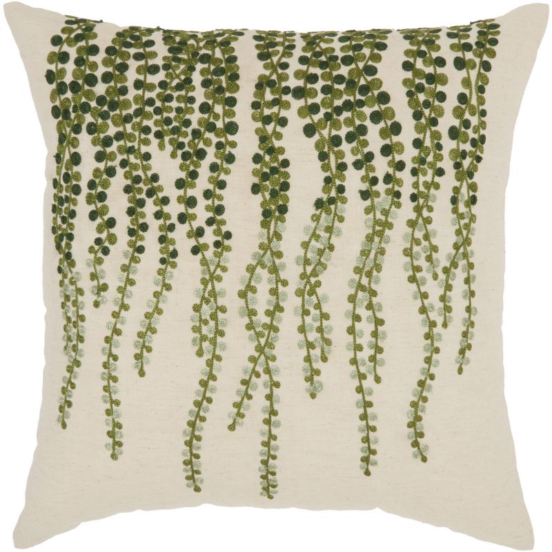 Nourison Silk Embroidery Botanical Green Throw Pillow - 18" x 18"