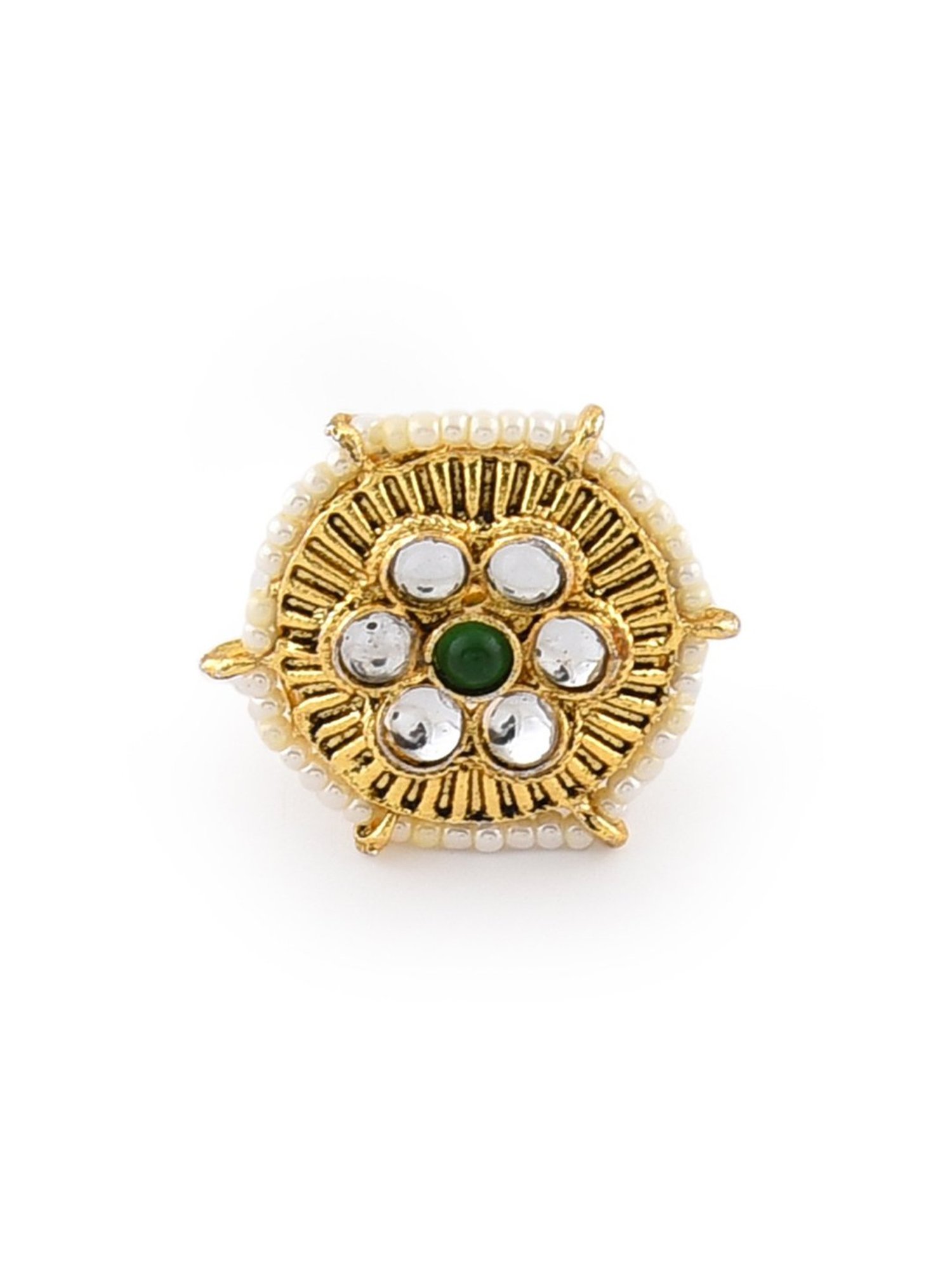 Zaveri Pearls Green Crystals Beaded Traditional Kundan Choker Necklace Earring & Ring Set-ZPFK11065