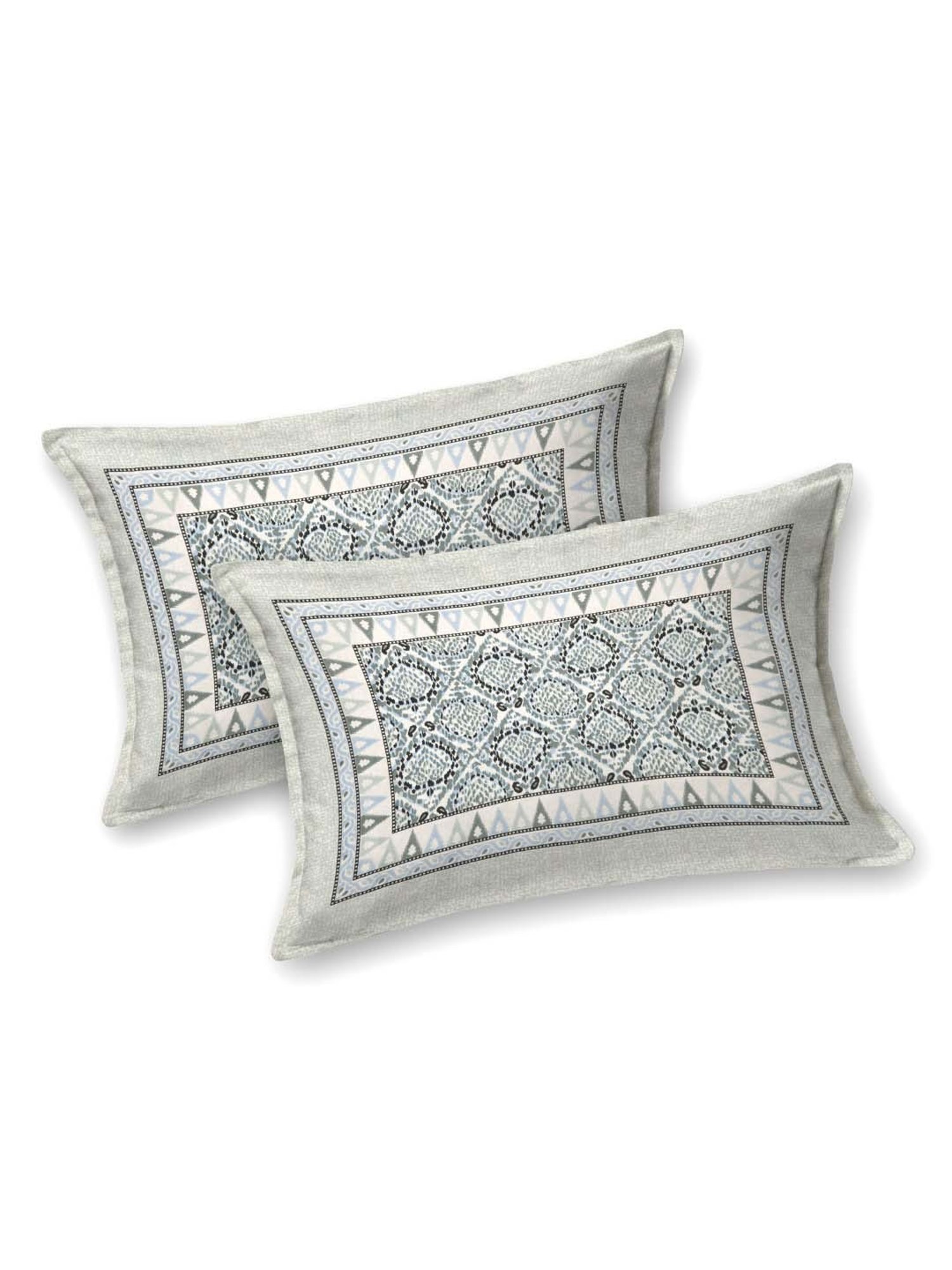 Bella Casa Ethnic Collection Grey Cotton 180 TC Bedsheet with 2 Pillow Covers