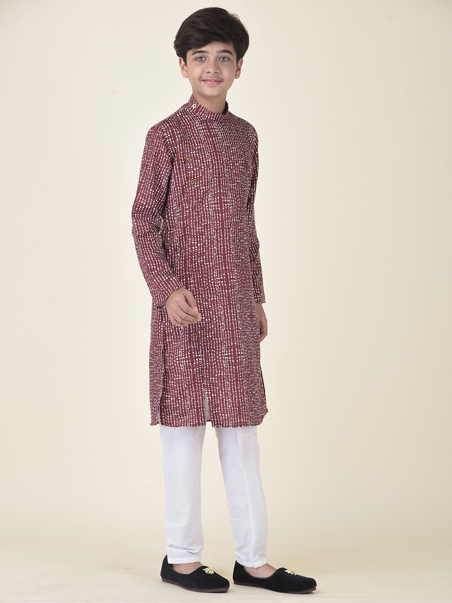 TABARD Kids Maroon & White Printed Kurta + Pyjamas