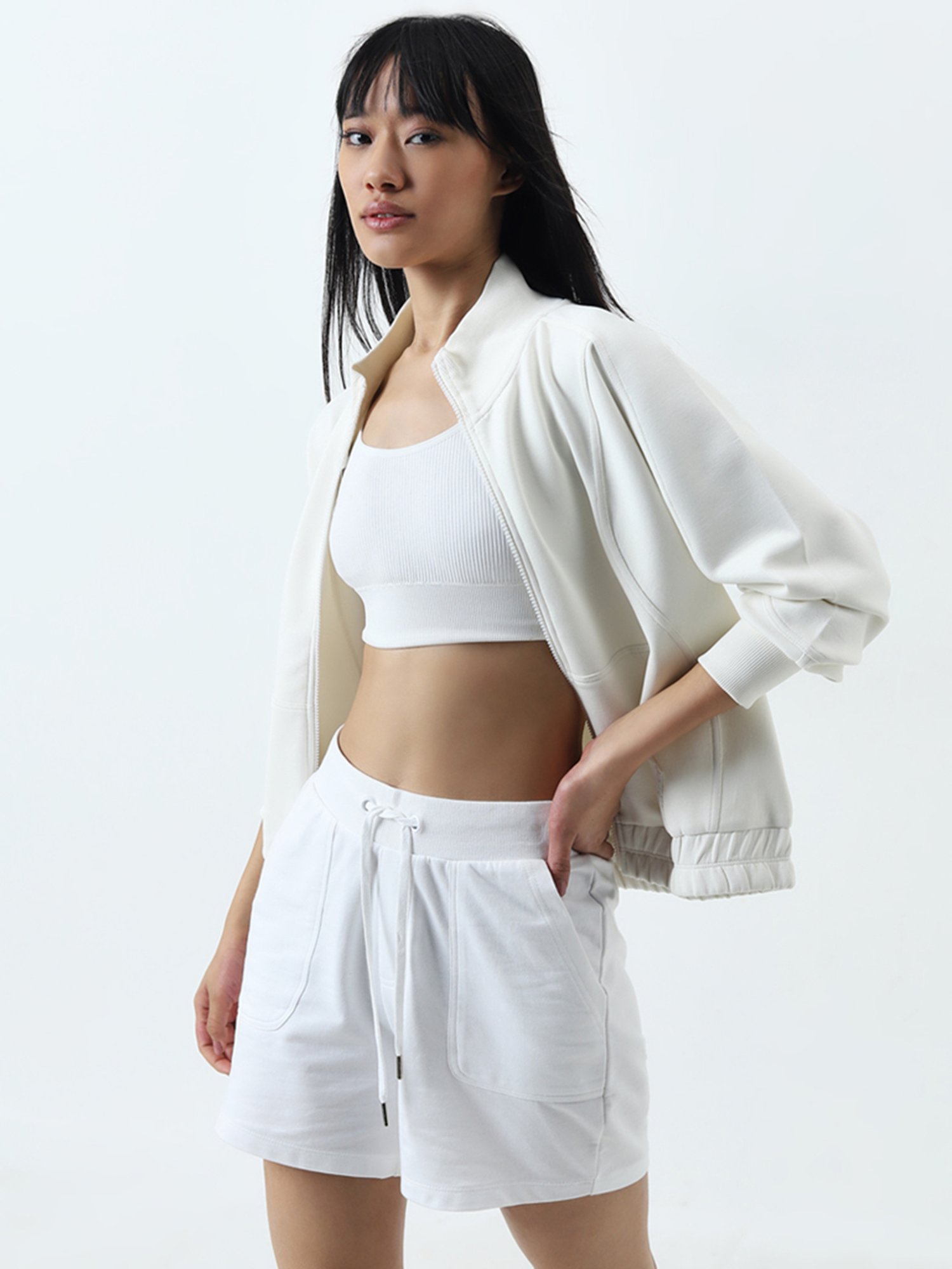 Studiofit by Westside White Textured Cotton Jacket