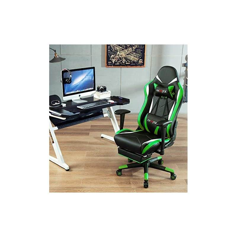 Green Massage Gaming Chair High Back, Big and Tall Computer Gaming Chair with Footrest, Ergonomic Gamer Chair for E-Sport, Reclining Video Game Chair with Headrest and Lumbar Support