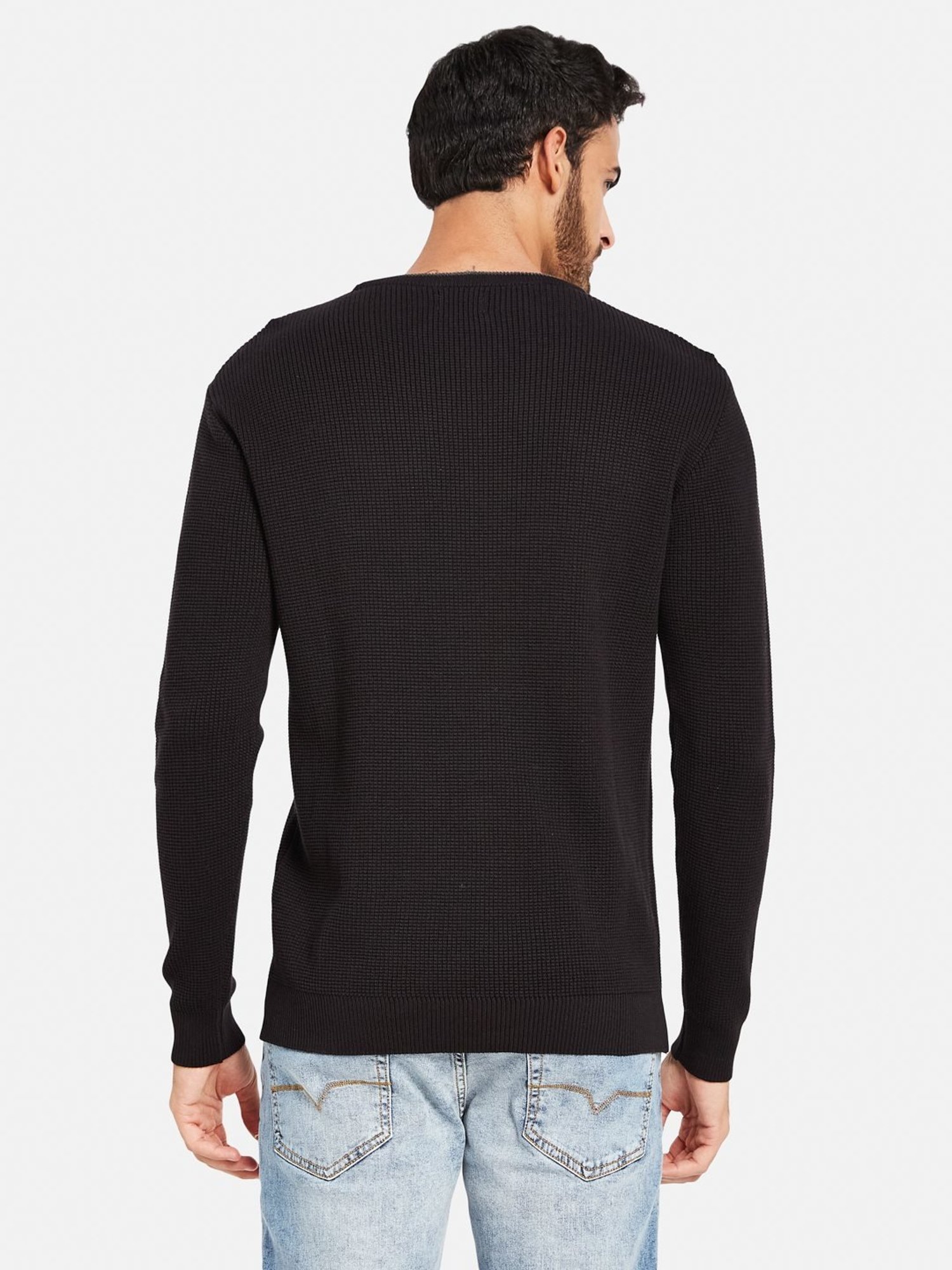 METTLE Black Cotton Regular Fit Sweater
