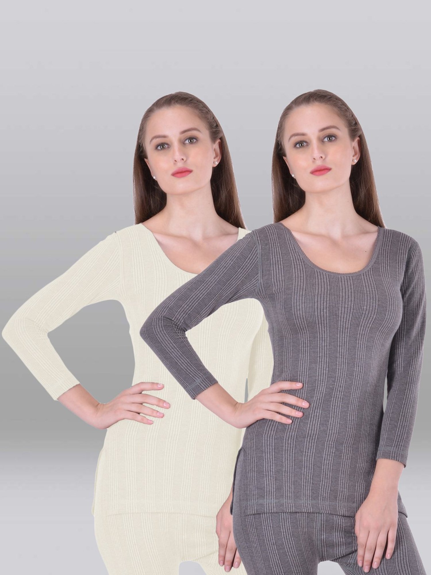 LUX Inferno Grey & Off-White Striped Thermal T-Shirt - Pack Of 2