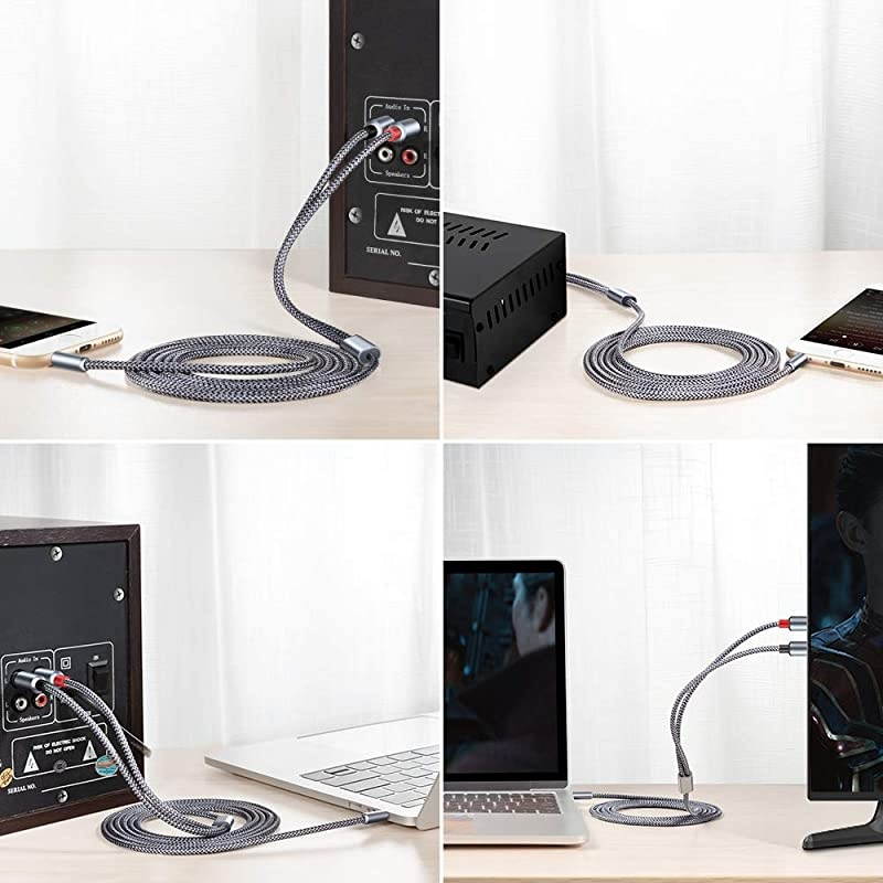 2 Pack RCA Cable  35mm Male to 2RCA Adapter Audio Cable 6 Feet HiFi Sound NylonBraided AUX Y Cord for Stereo Receiver Speaker Smartphone Tablet HDTV MP3 Player Echo Dot amp More