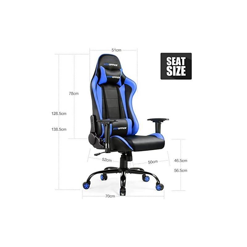 Chair Racing Style High Back Computer Chair Adjustable Recliner Leather Office Desk Chair with Headrest and Lumbar Support,Blue