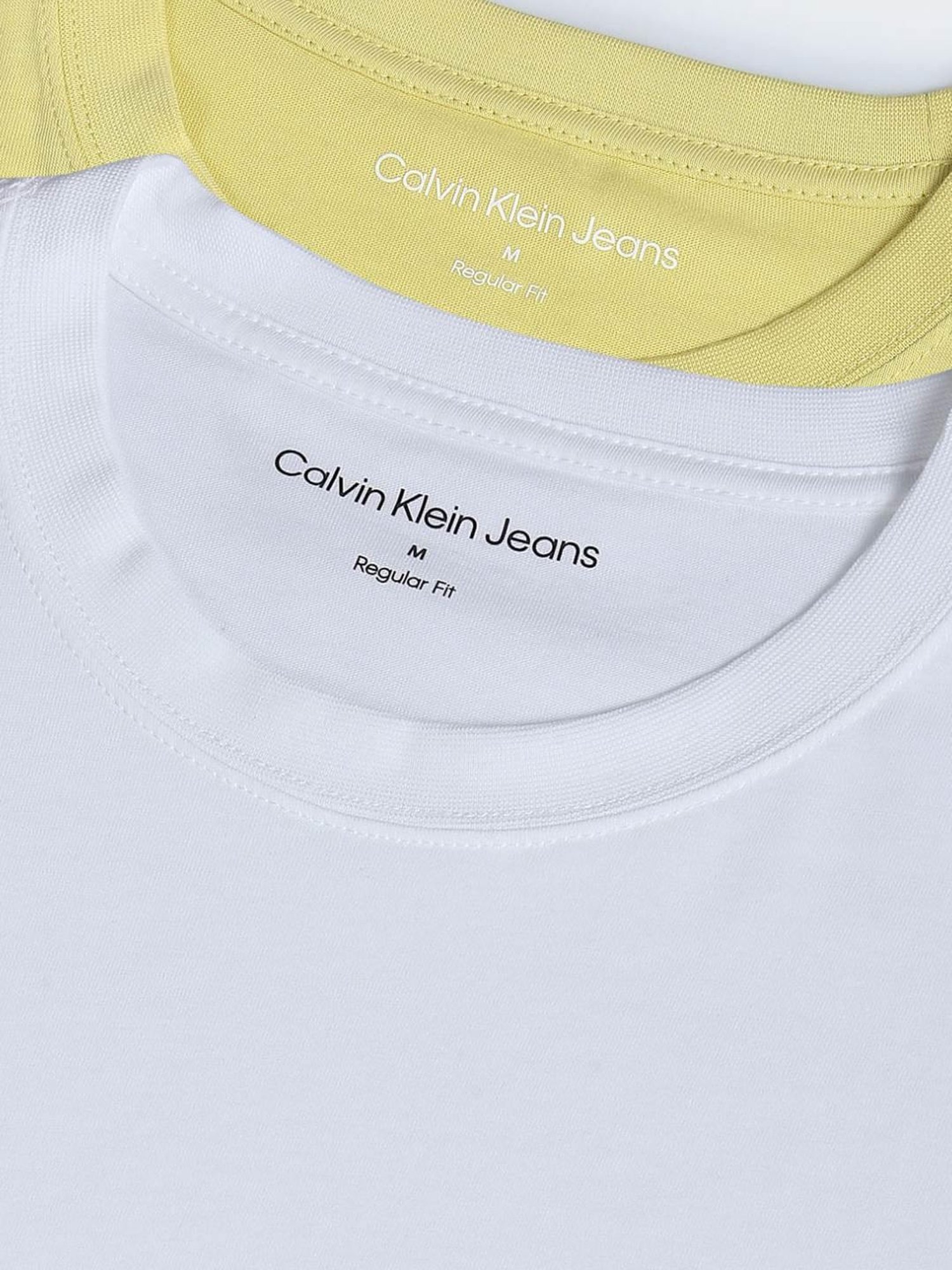 Calvin Klein Jeans Yellow & White Cotton Regular Fit T-Shirt
