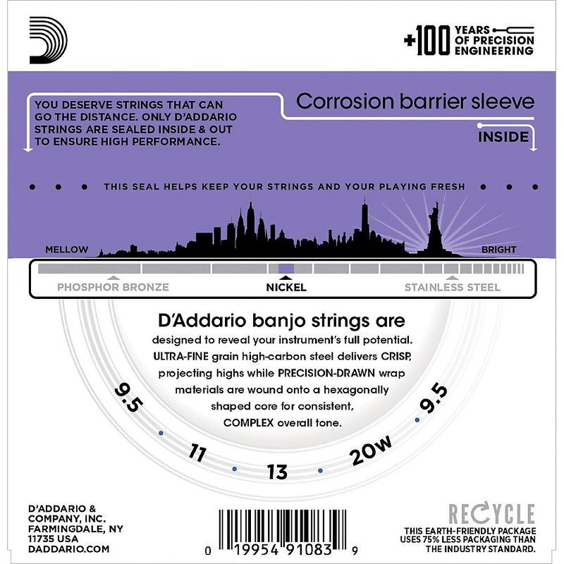 D'Addario EJ60+ Nickel Light Plus 5-String Banjo Strings (9.5-20)