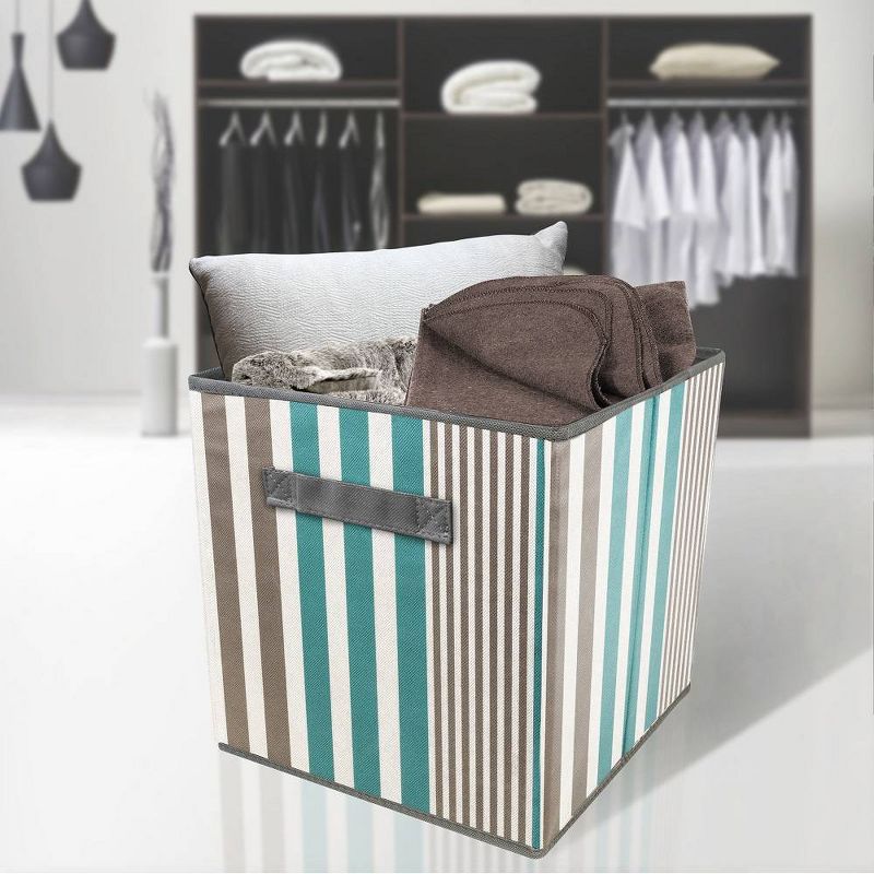 Sorbus 6pk Foldable Storage Cube Basket Bin Vertical Stripe Line Pattern Aqua