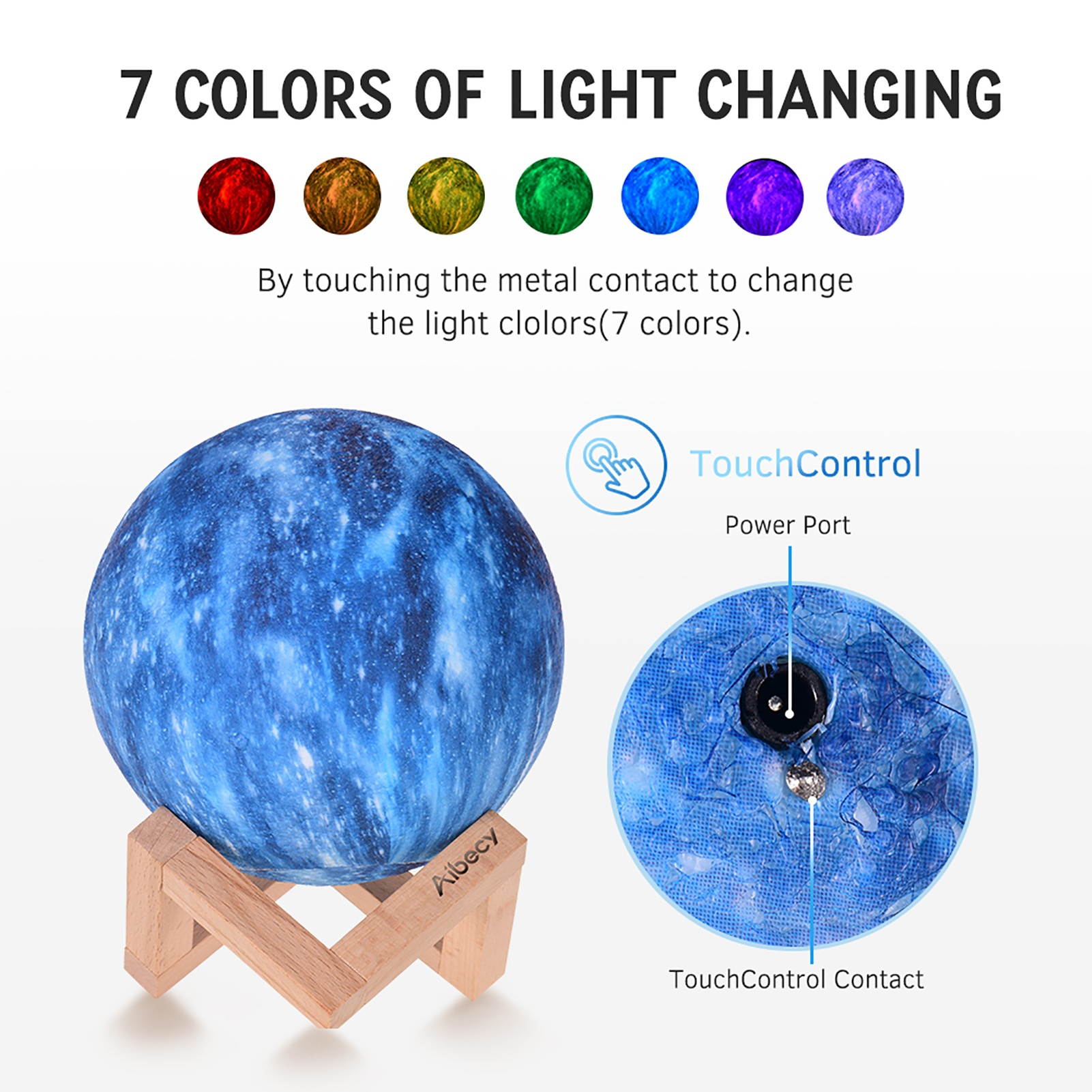 Aibecy LED Moon Lamp Moon Night Light 3D Printed Large Lunar Lamp with Stand USB Cable 16 Glowing Colors Remote Control & TouchControl Rechargeable Brightness Adjustable Home Light for Children Women