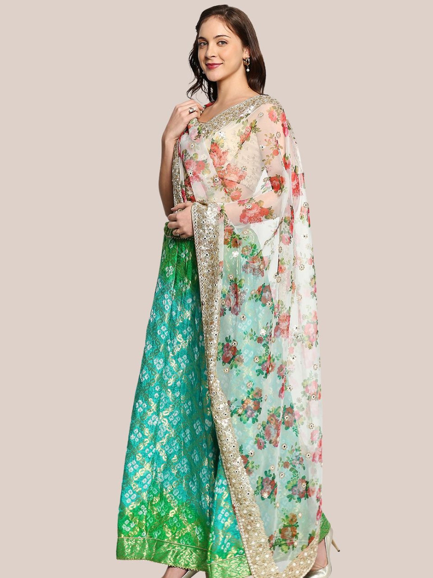 Dupatta Bazaar White Floral Print Dupatta