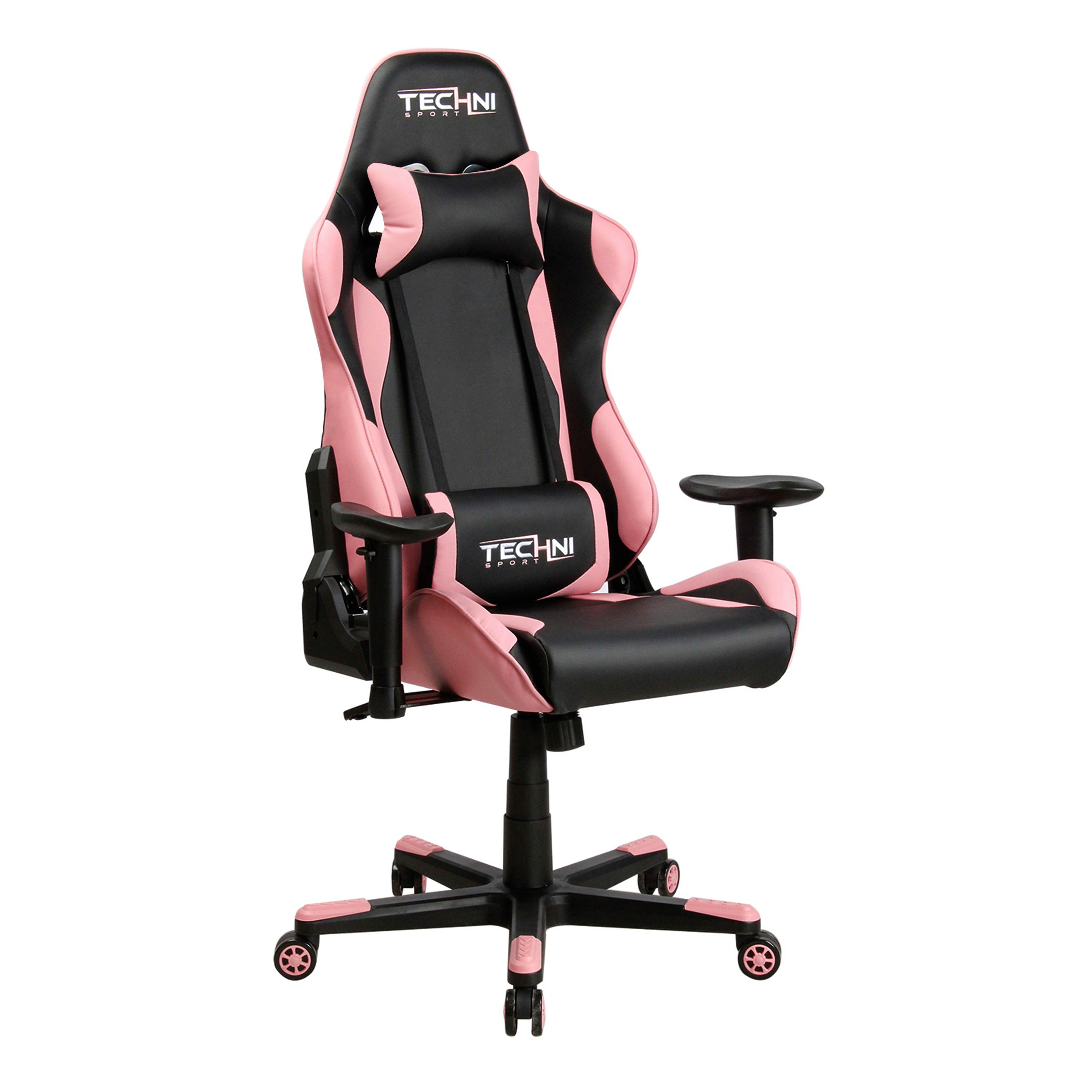 Techni Sport TS43 High Back Racing Chair with Padded Arms, PC Gaming Chair with Height and Tilt Adjustment, Pink