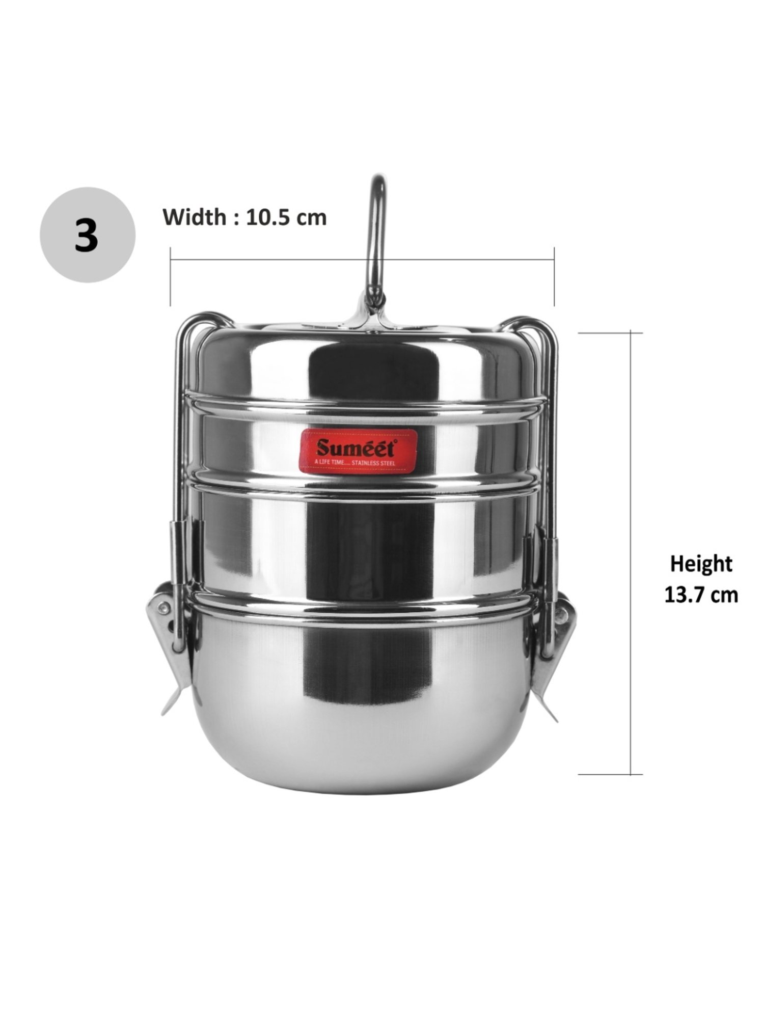 Borosil Grey Stainless Steel Lunch Box - Set of 4