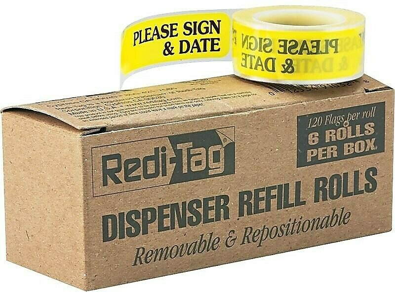 Redi-Tag Arrow Message Page Flag Refills "Please Sign & Date" Yellow 120/Roll 6