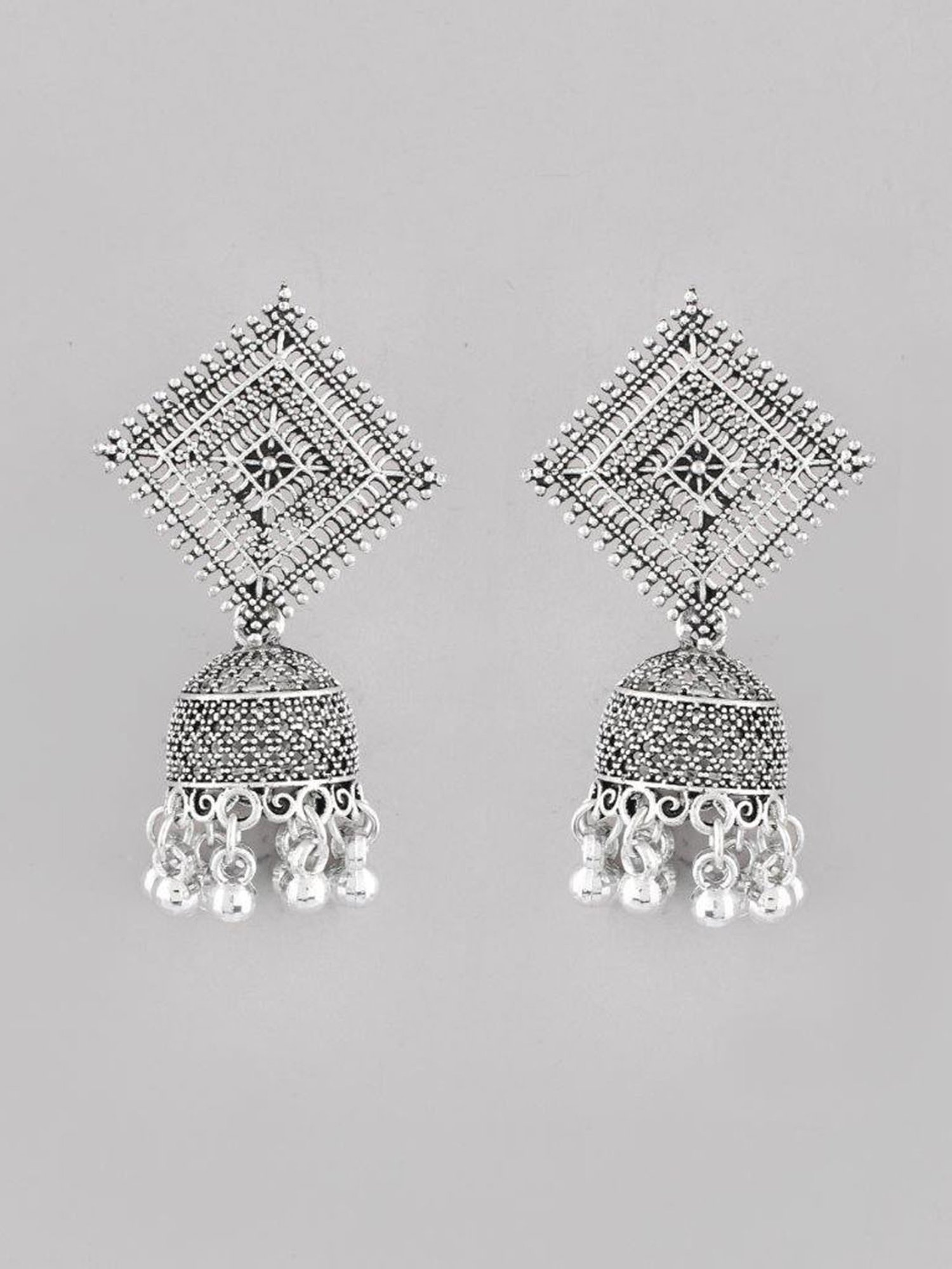 VOJ Silver Plated Oxidised Jhumka for Women