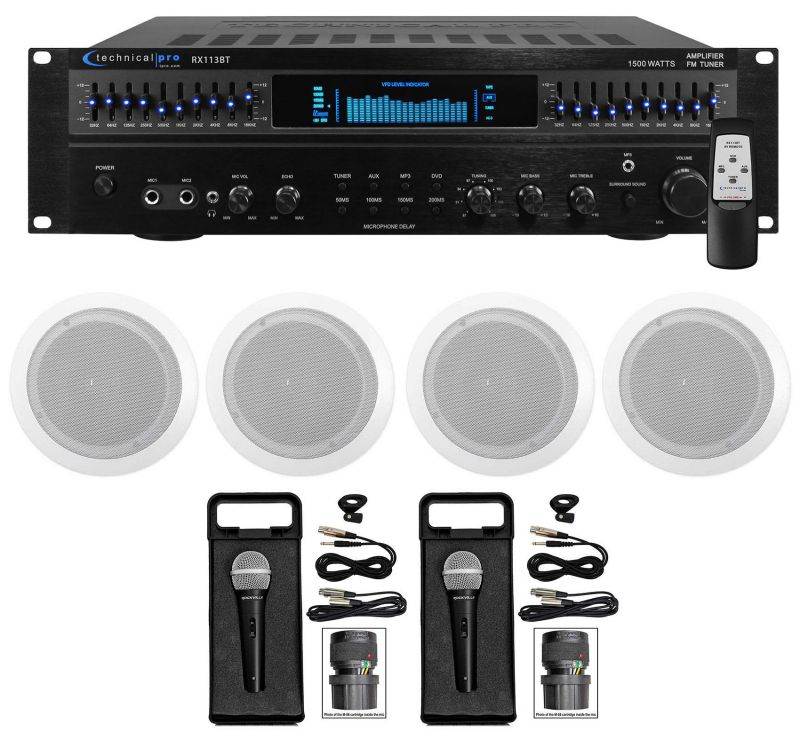 Technical Pro 1500 Watt Home Karaoke Machine System+(4) 6.5" Ceiling Speakers