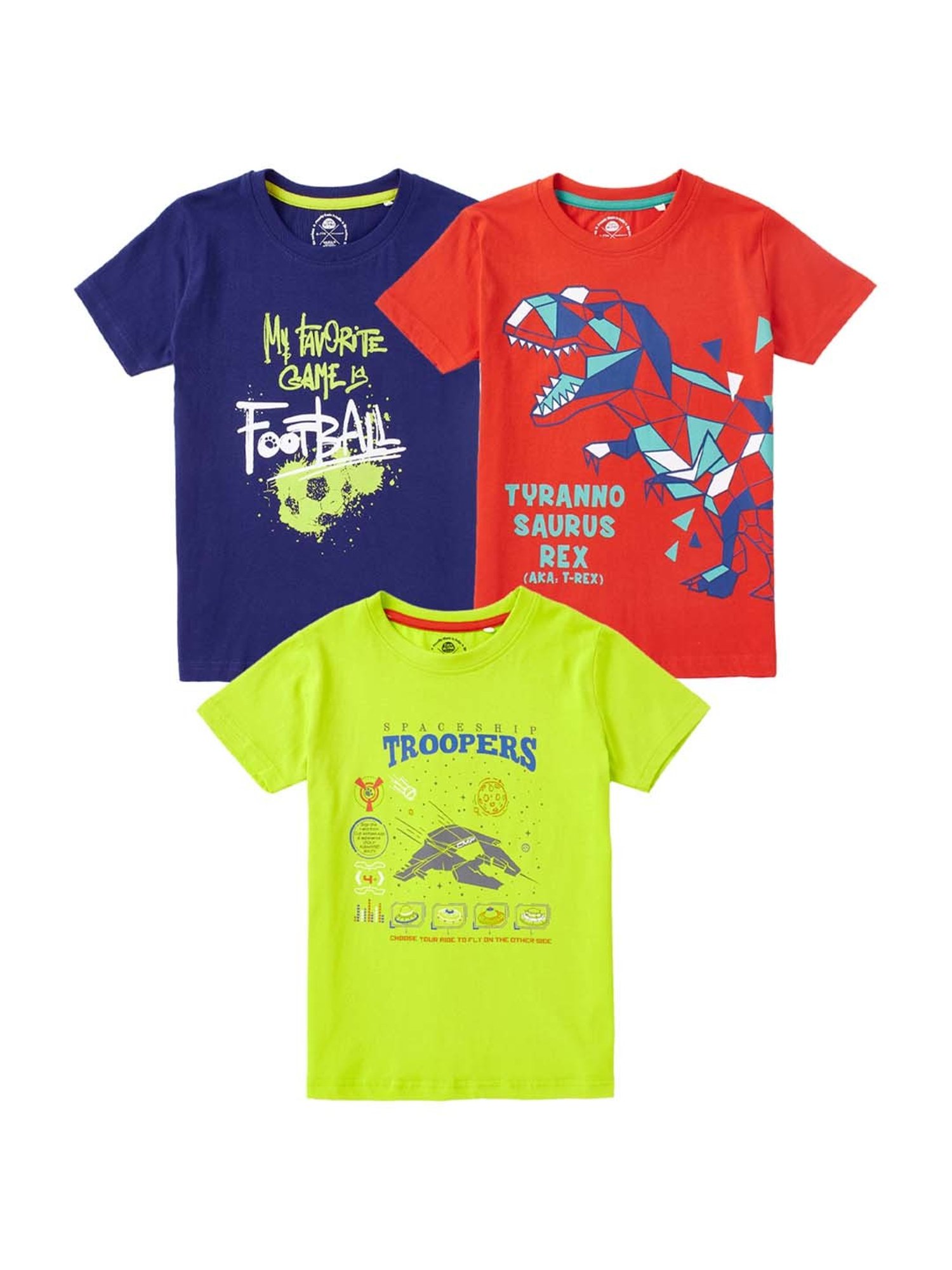 Cub McPaws Kids Multicolor Cotton Printed T-Shirt (Pack of 3)