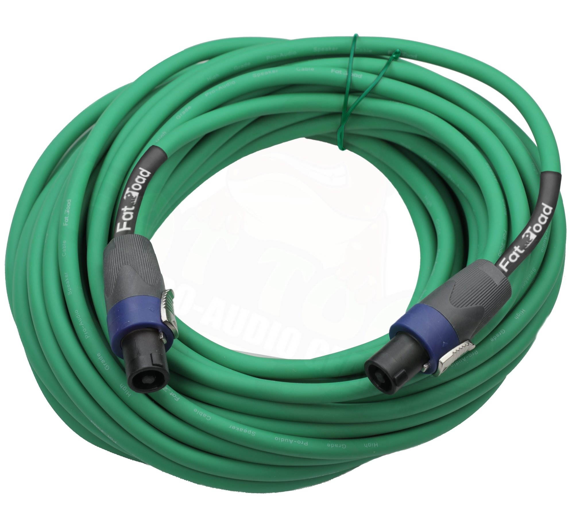 Speakon to Speakon Cables (2 Pack) by FAT TOAD | 50ft Professional Pro Audio Green Speaker PA Cord with Twist Lock Connector | 12 AWG Wire for Impeccable Studio Recording & DJ Stage Performance Gear