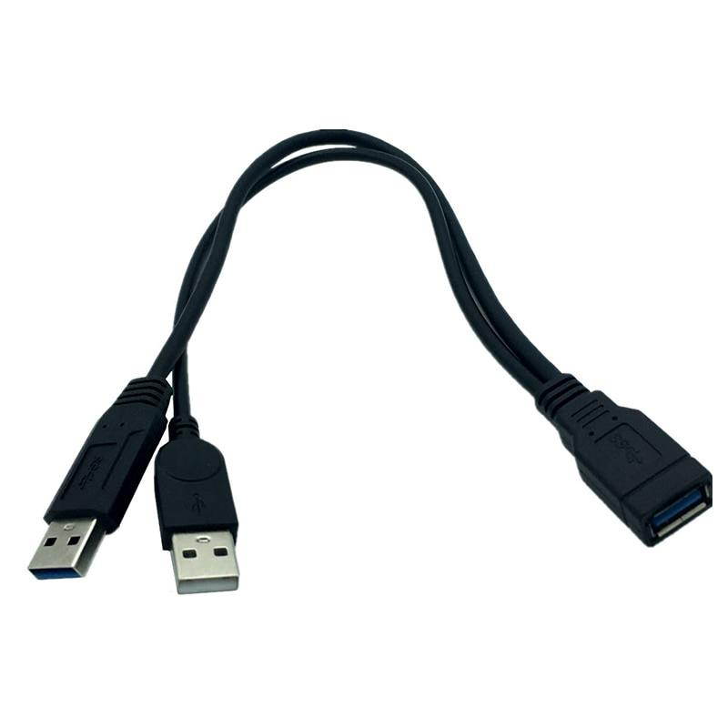 30cm For 2.5" Mobile Hard Disk USB 3.0 Female to Dual USB Male Extra Power Data Y Extension Cable