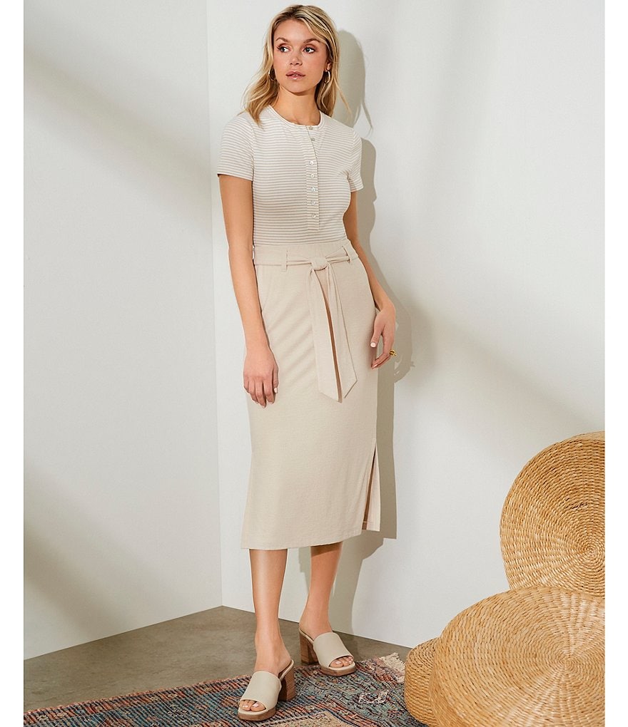 Every Tie Waist Knit Midi Wrap Skirt